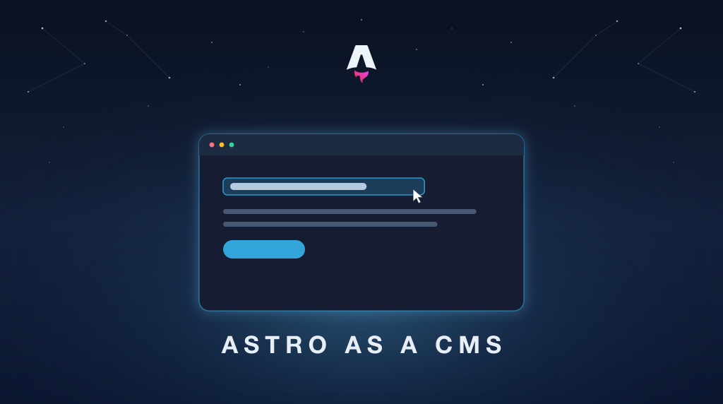 An Astro site being edited point and click, with the Astro logo above