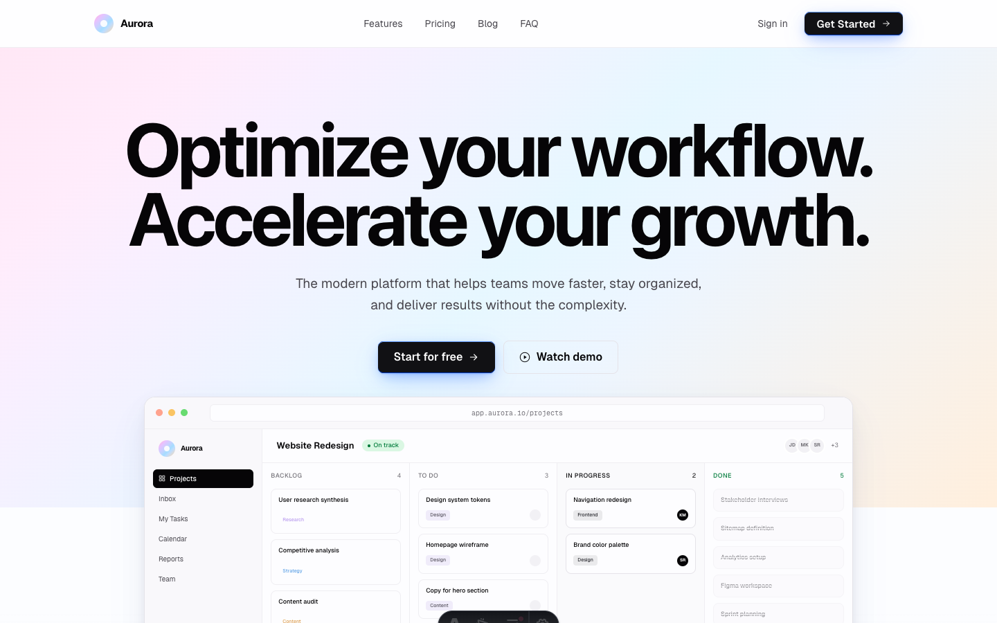 Aurora theme — homepage preview