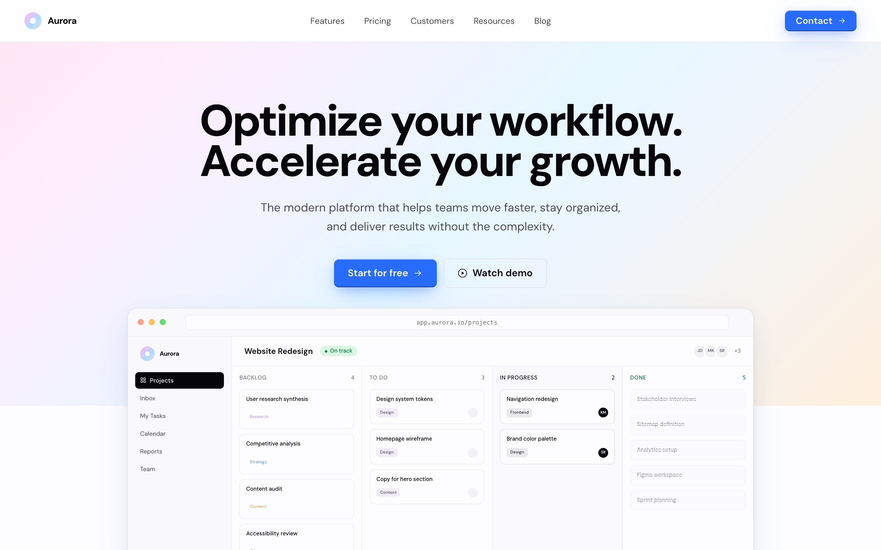 Aurora — Homepage hero