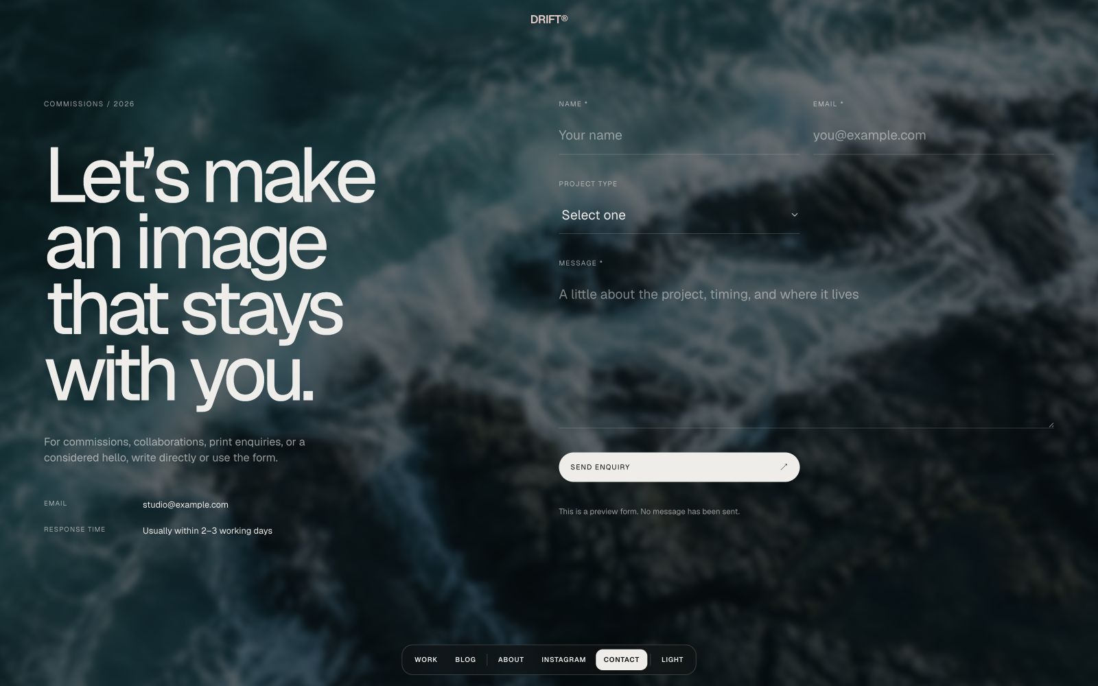 Drift - Image-backed contact page
