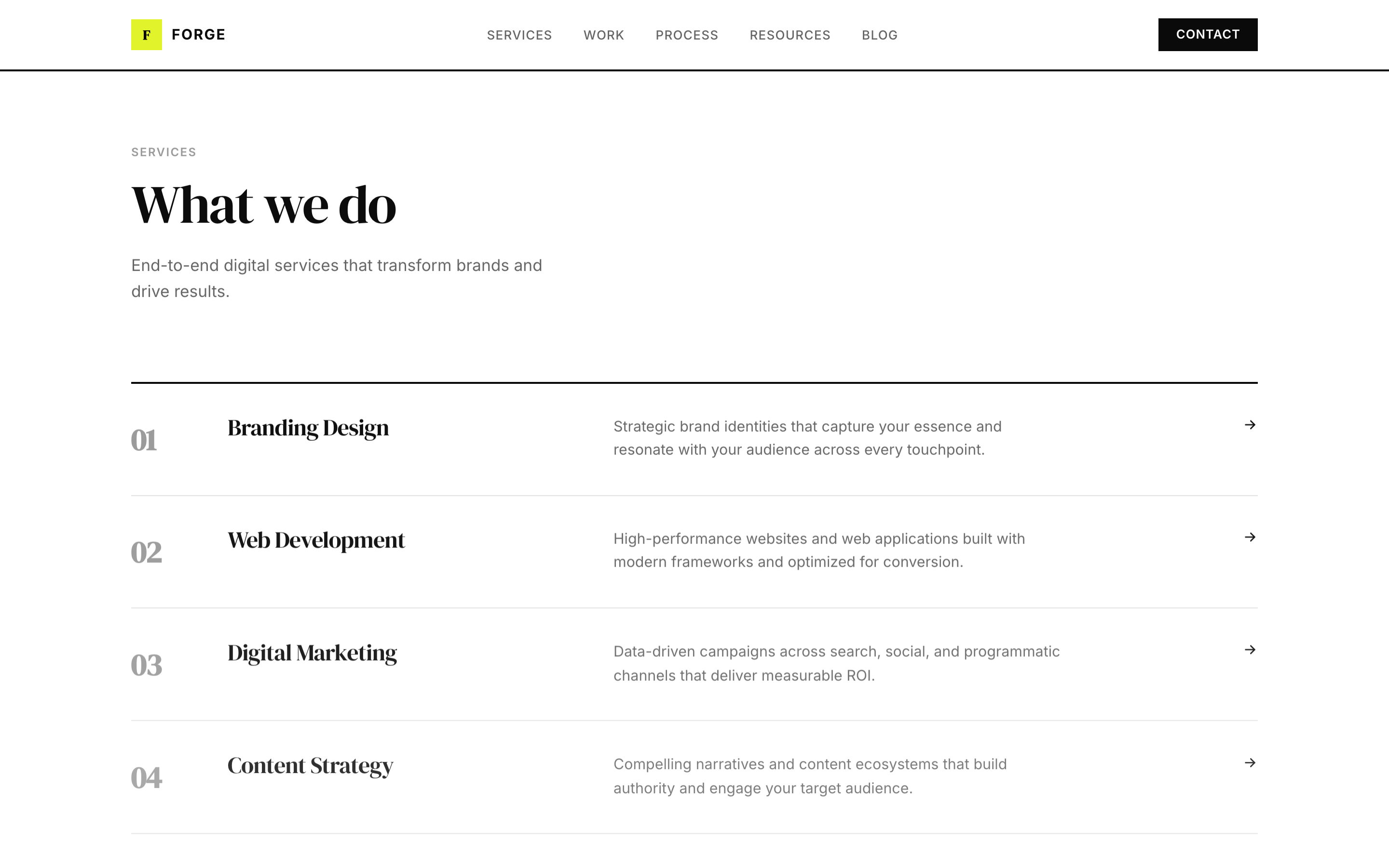 Forge — Mid-page sections