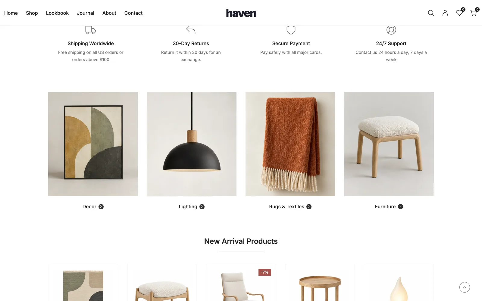 Haven - Benefits and category tiles