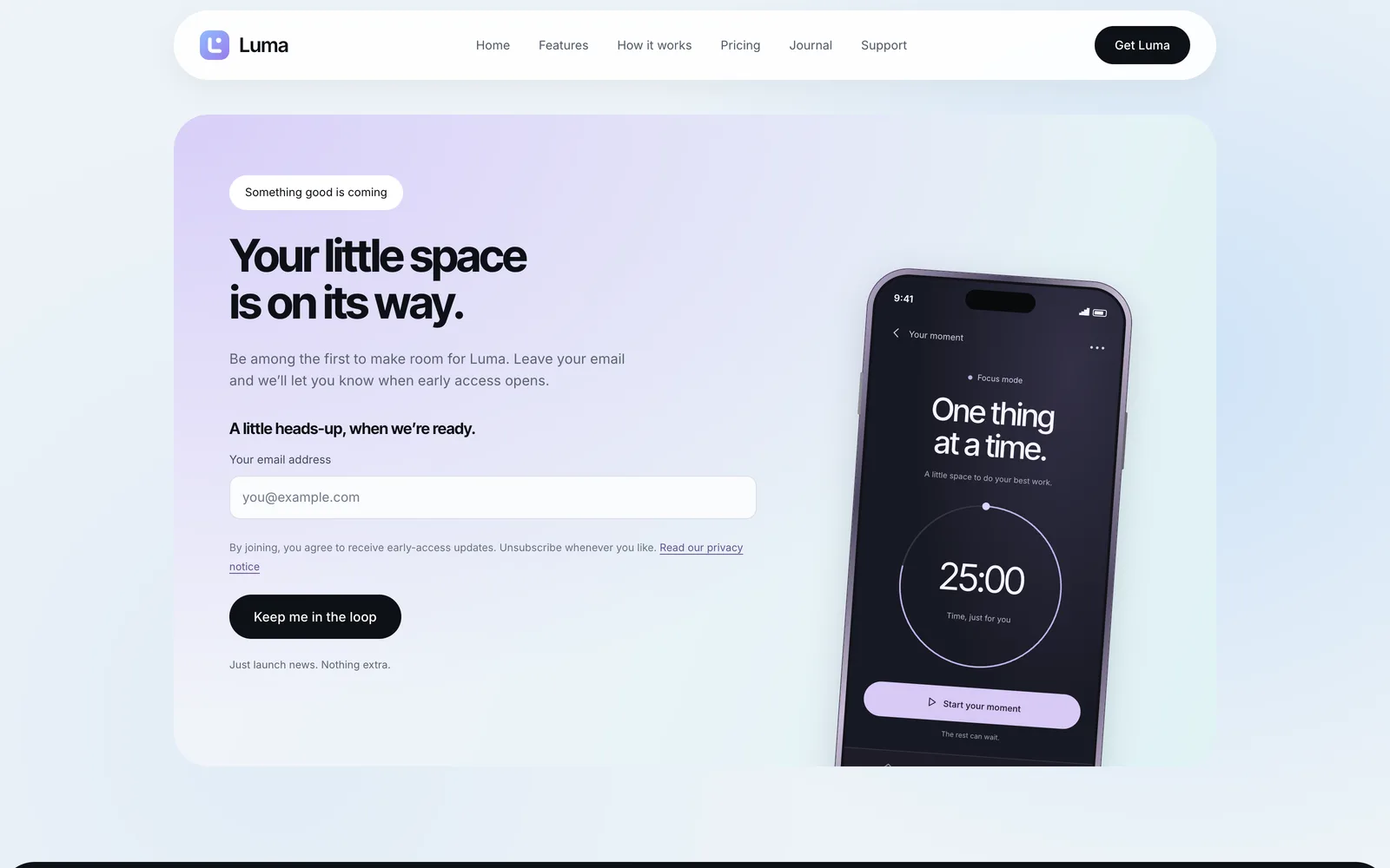 Luma - Early-access waitlist page