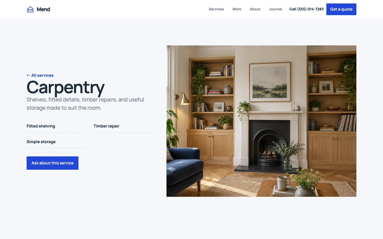Mend - Service page with a quote link