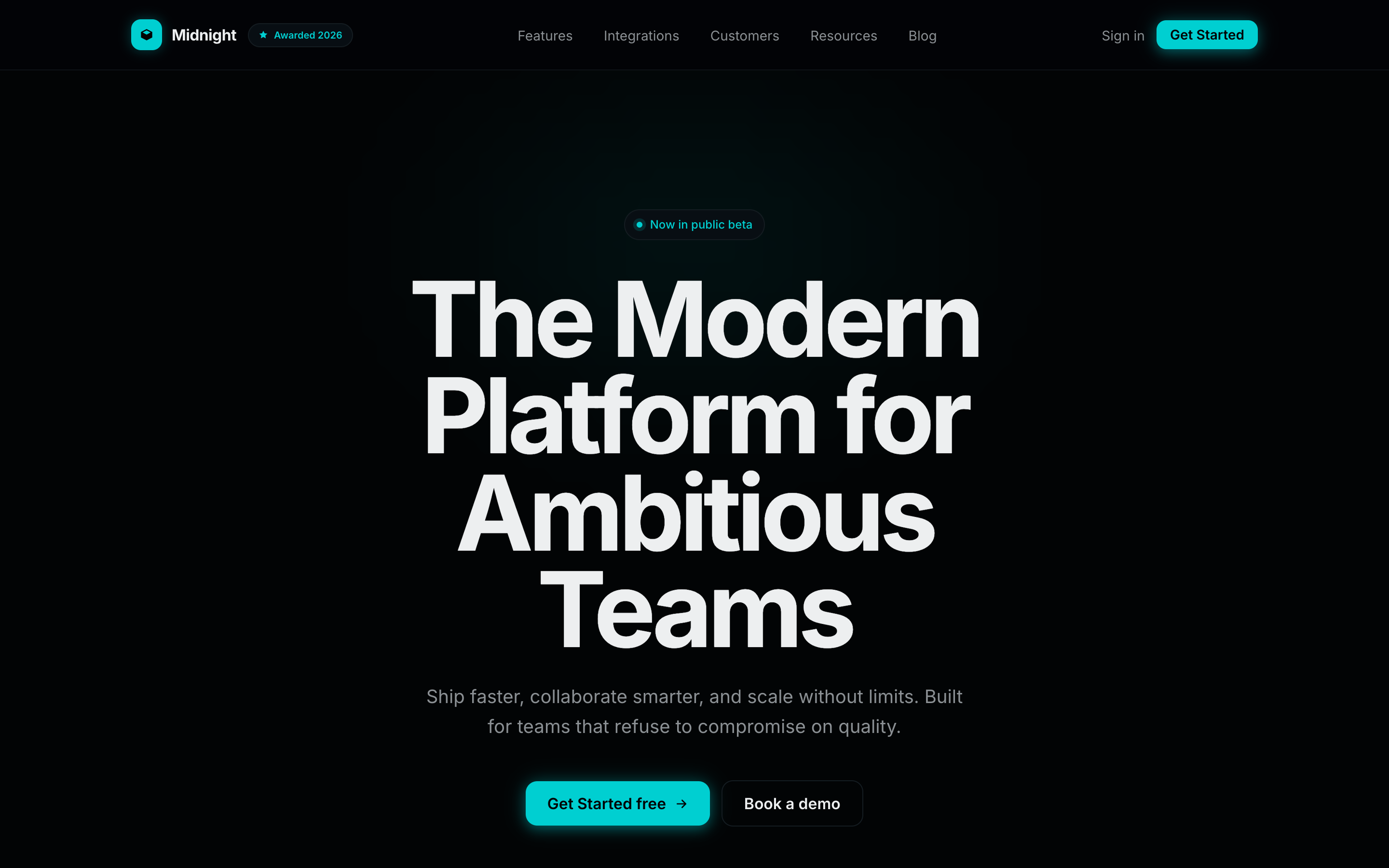 Midnight — Homepage hero