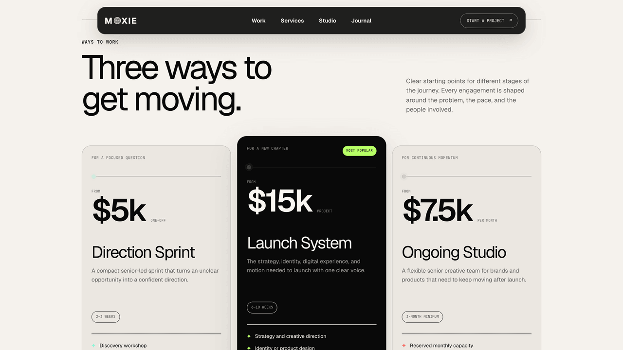 Moxie - Three configurable engagement models for sprints, launches, and ongoing studio support