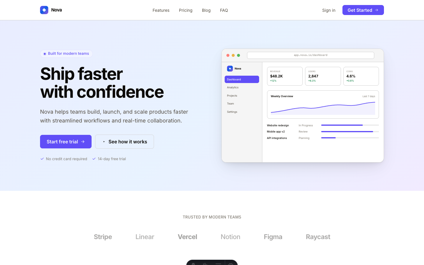 Nova theme — homepage preview