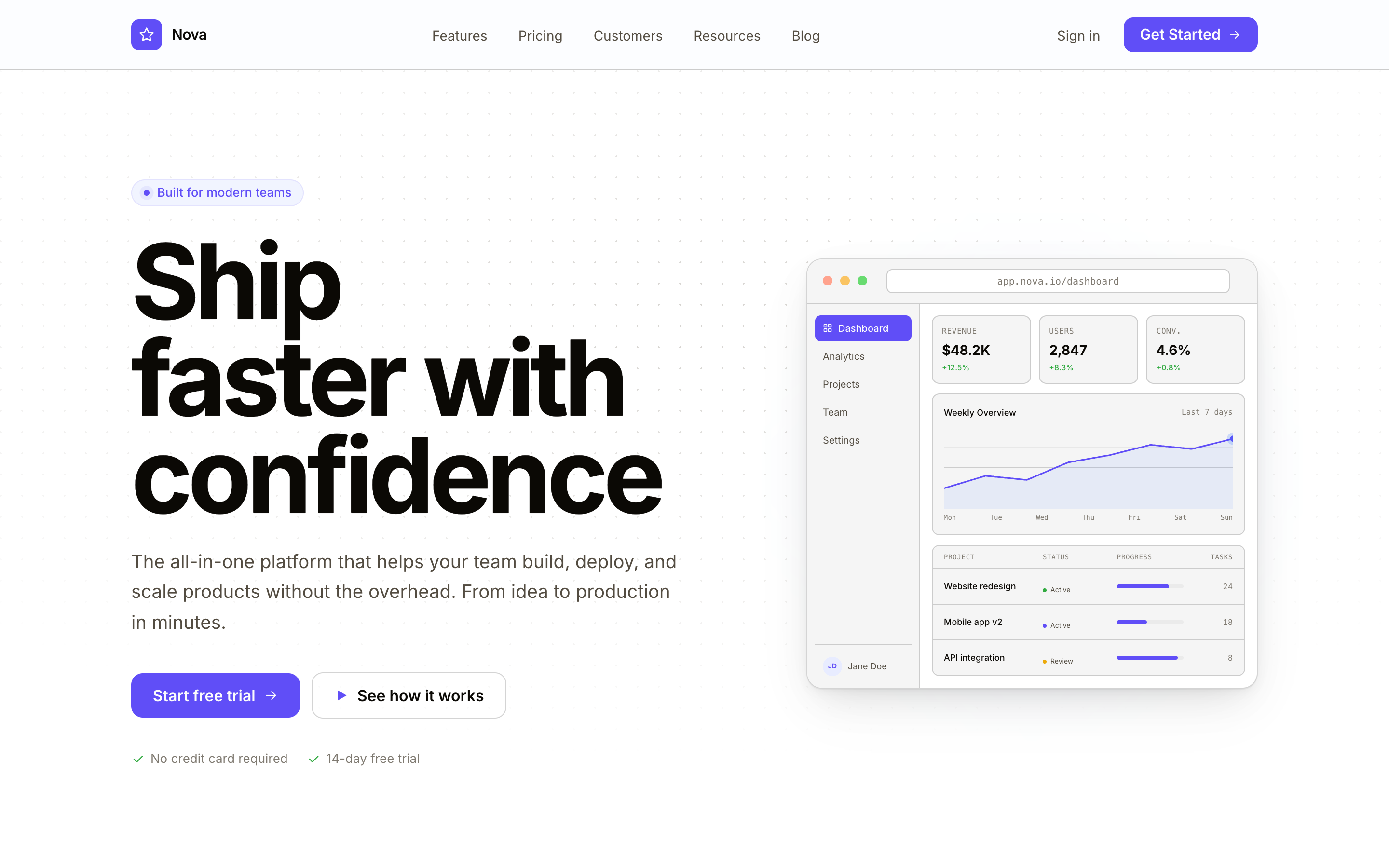 Nova — Homepage hero