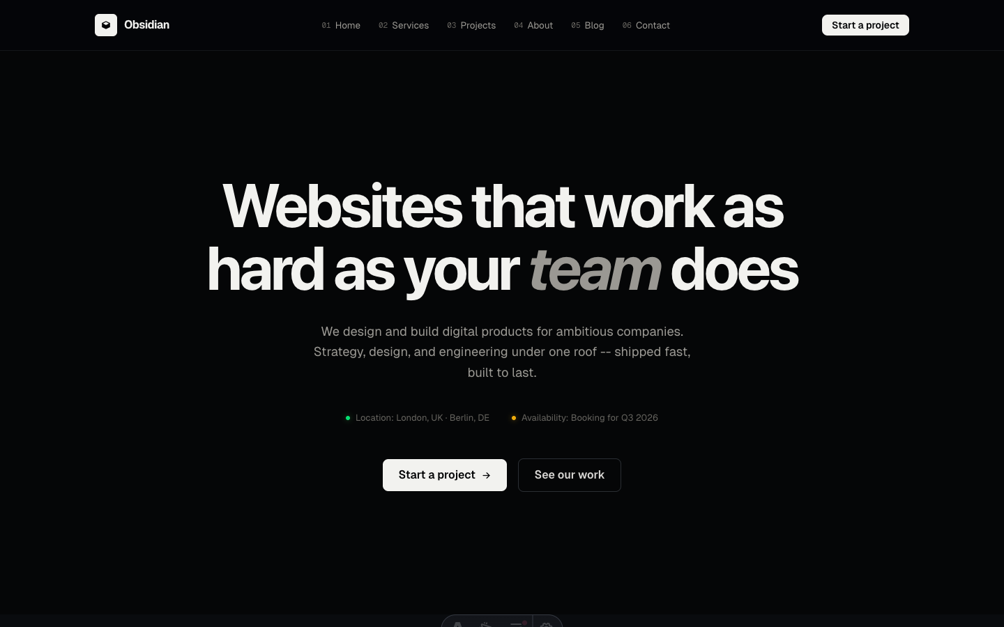 Obsidian theme — homepage preview