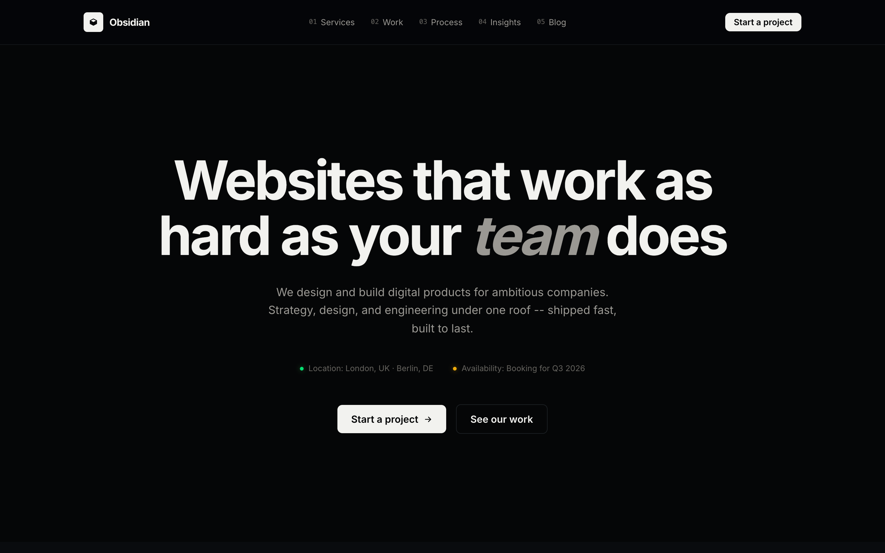 Obsidian — Homepage hero