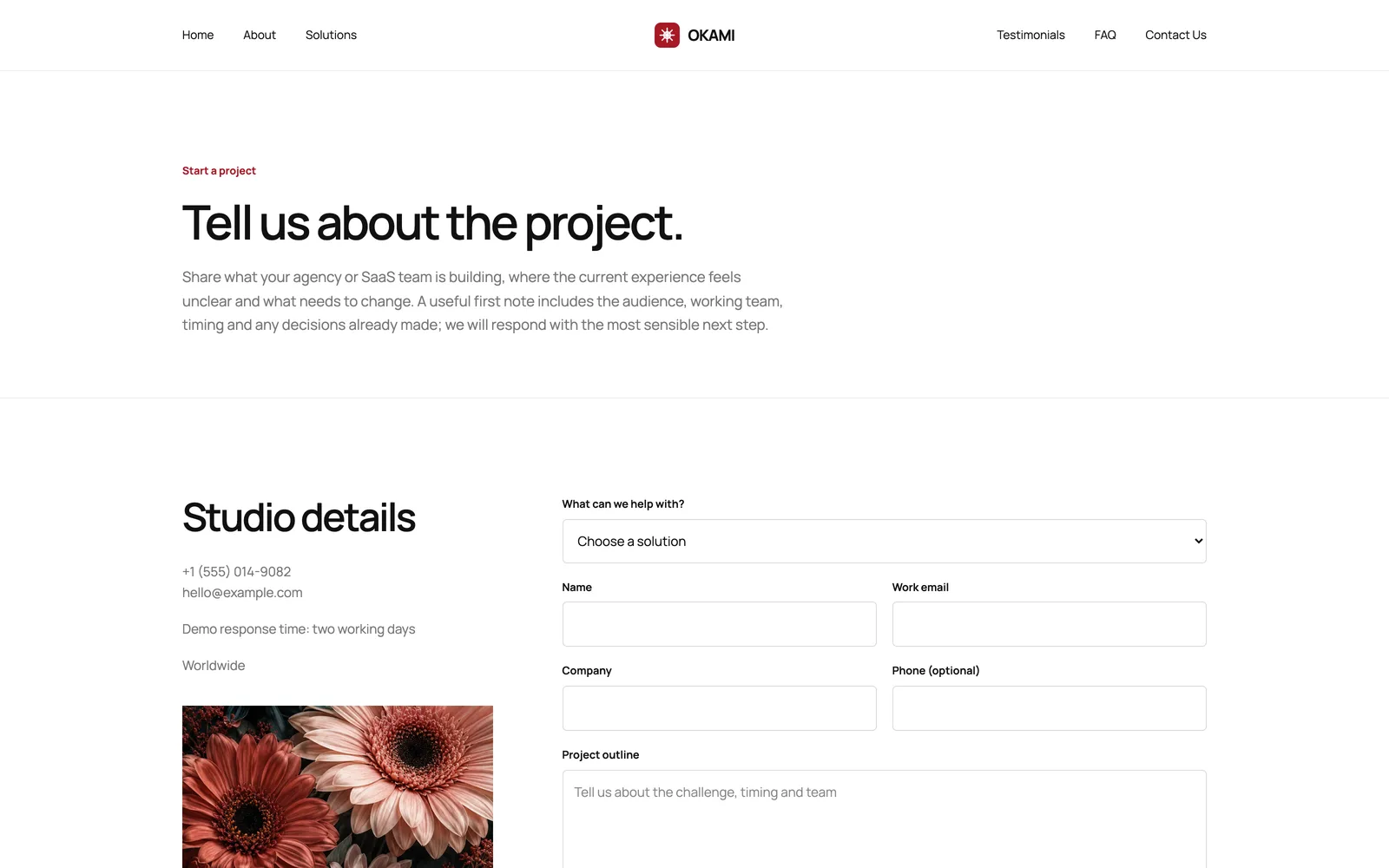 Okami - Project enquiry form
