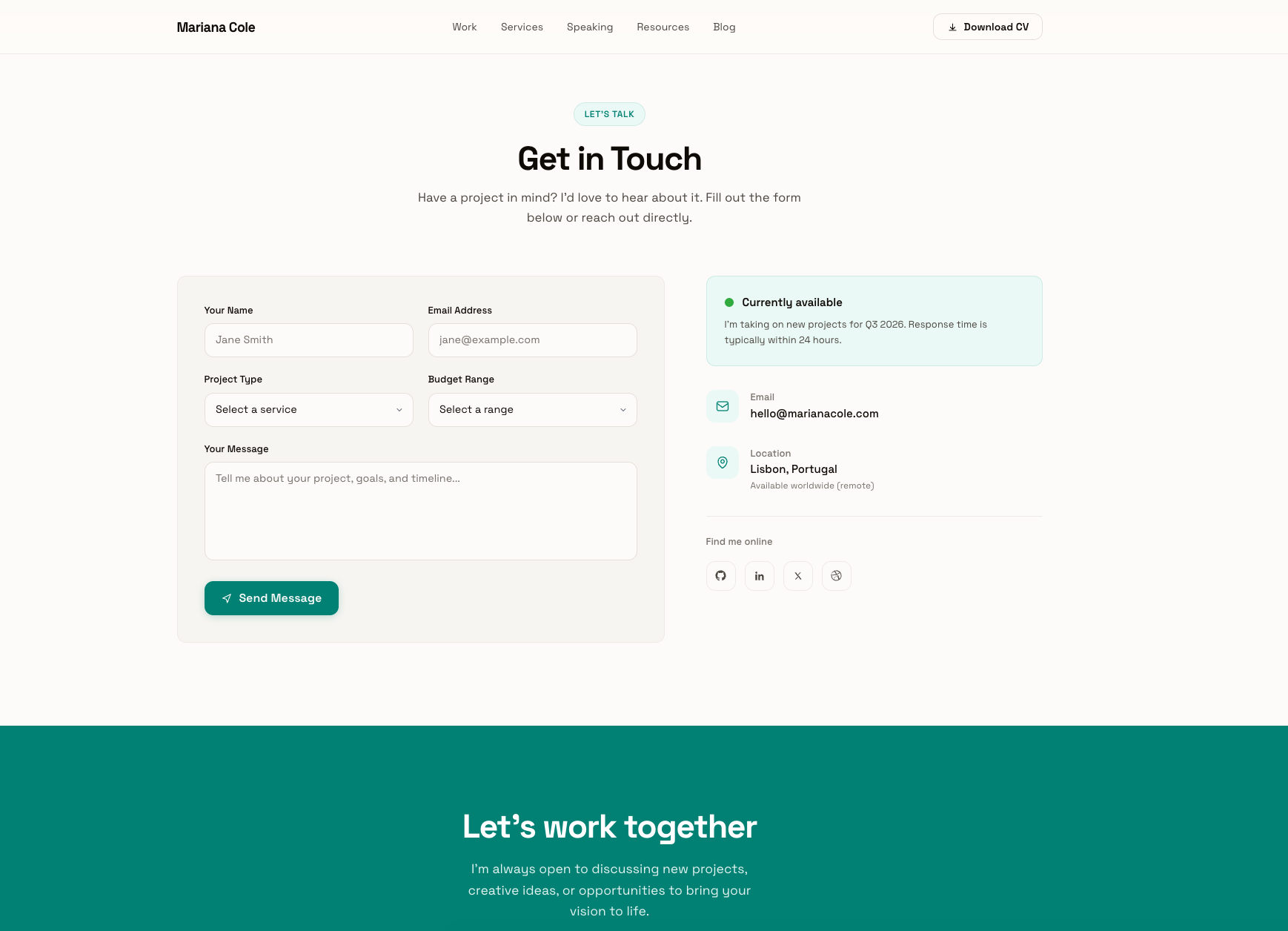 Persona — Contact page