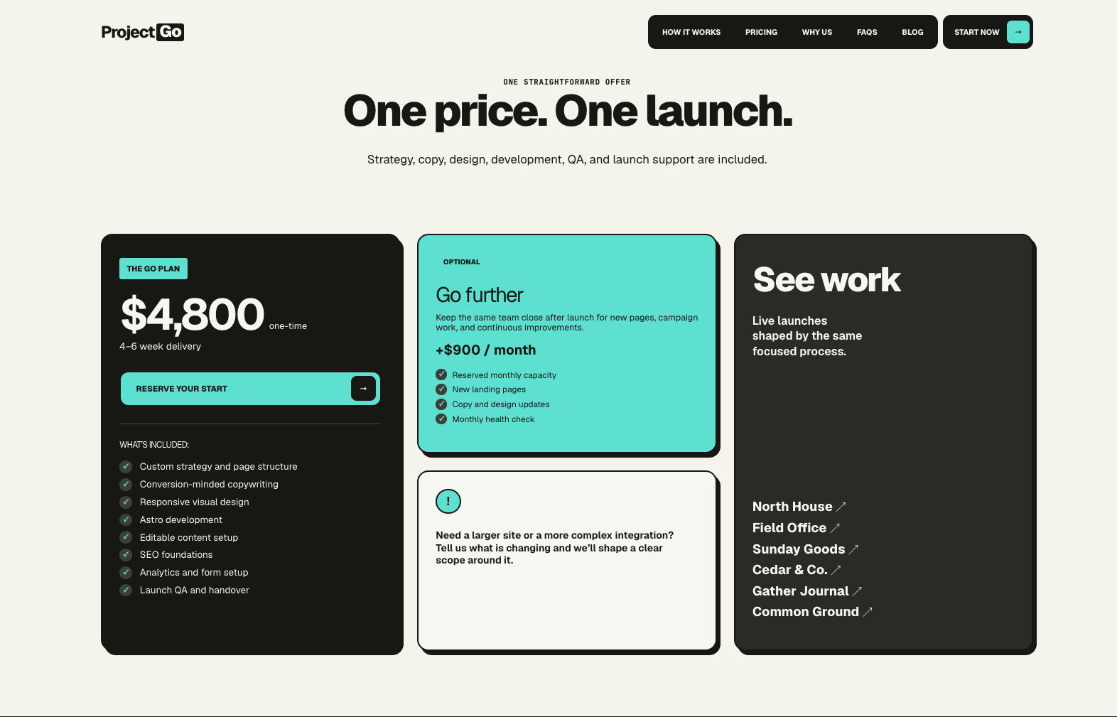 Project Go - Pricing and project preview composition using the built-in teal accent preset