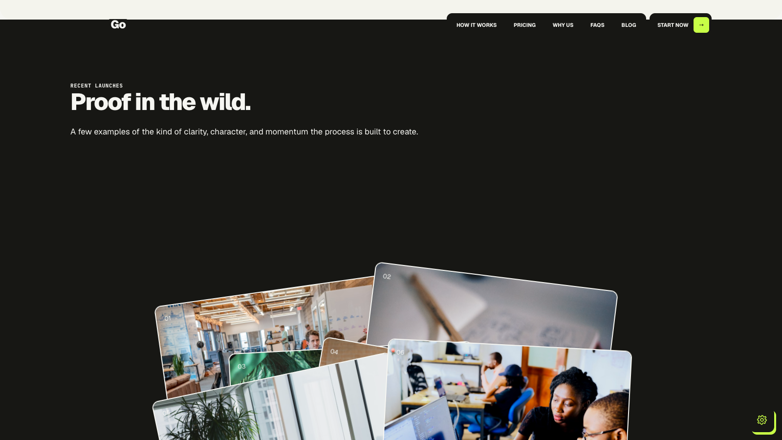 Project Go - Layered project showcase linking to six complete generated case-study pages