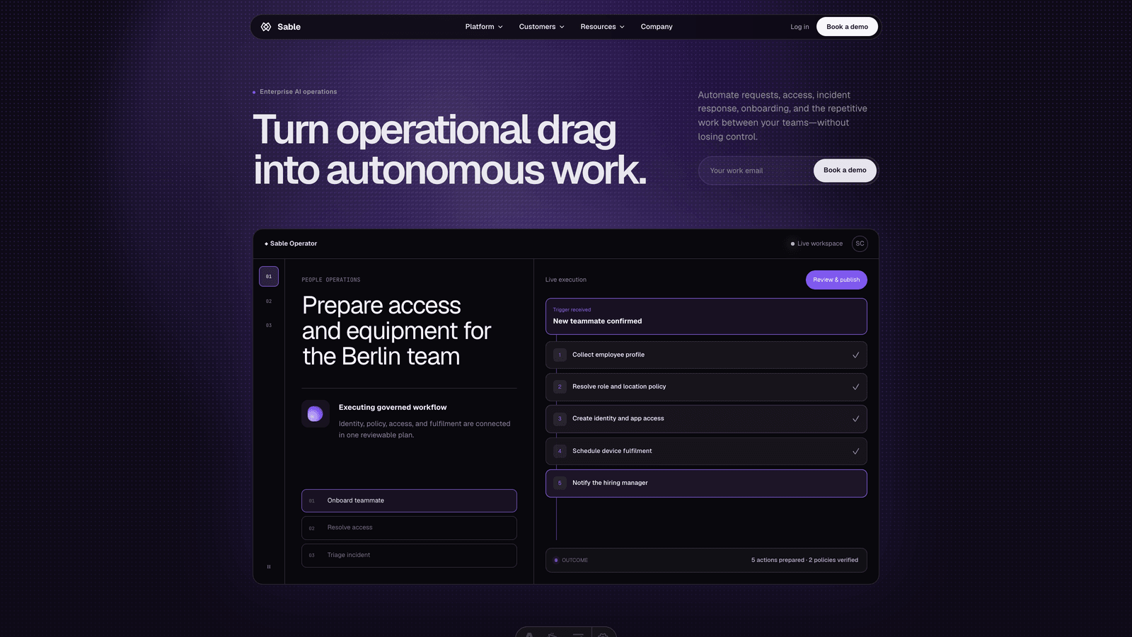 Sable - Homepage hero and enterprise product interface