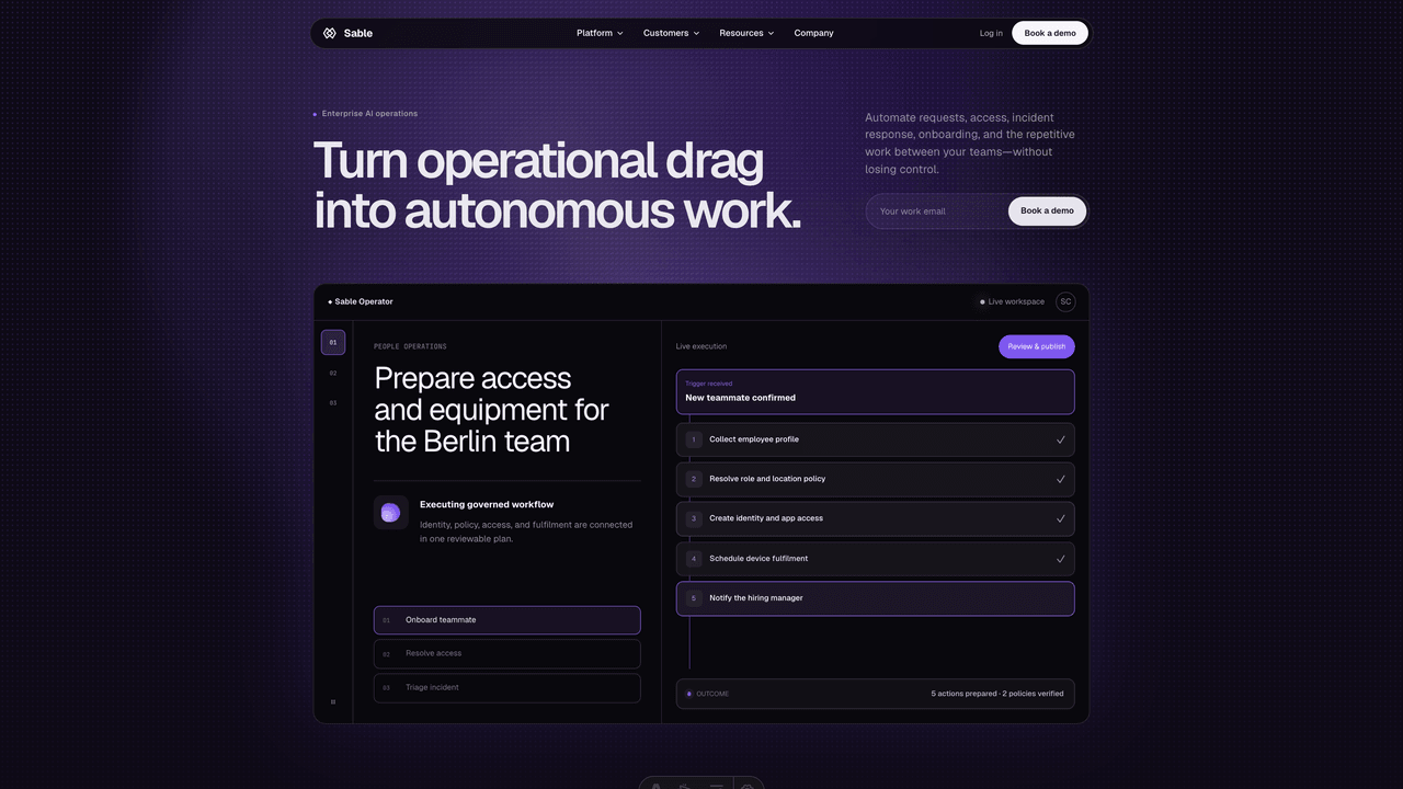 Sable - Interactive Sable Operator workspace with configurable execution scenarios