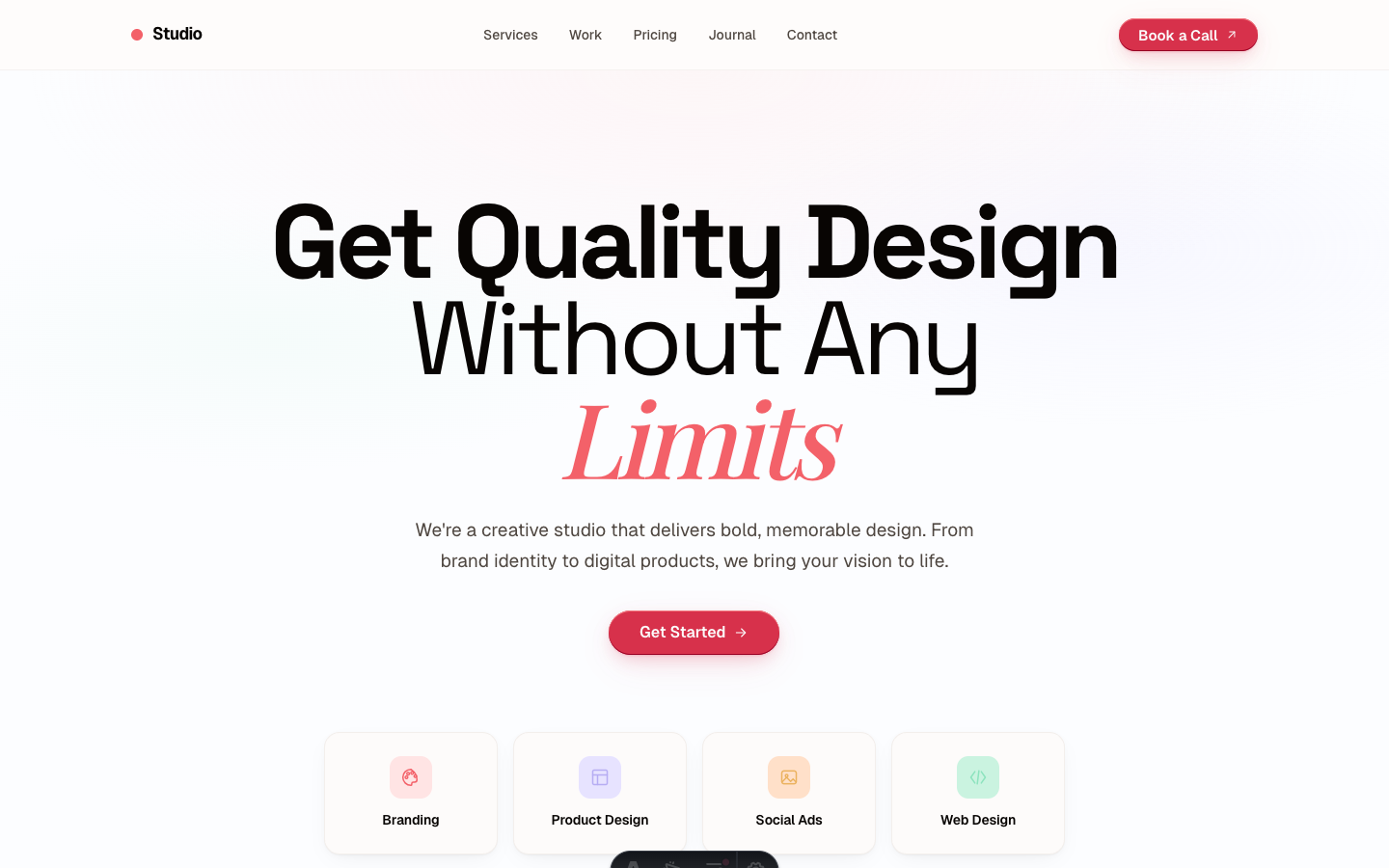 Studio theme — homepage preview