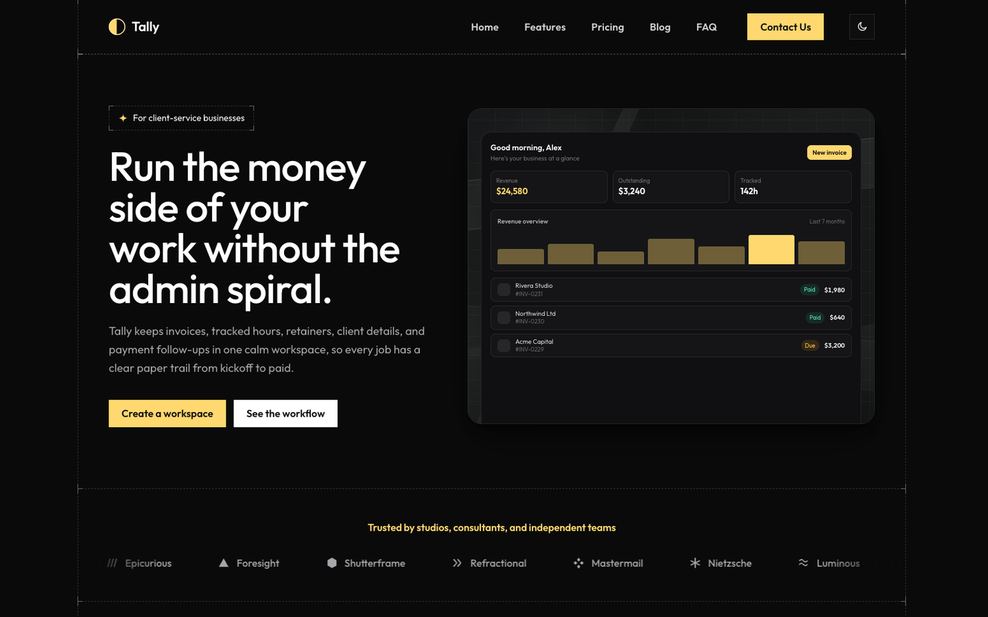 Tally theme - homepage preview